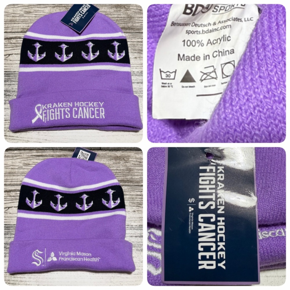 NHL Seattle Kraken Fights Cancer Beanie Hat Purple Virginia Mason